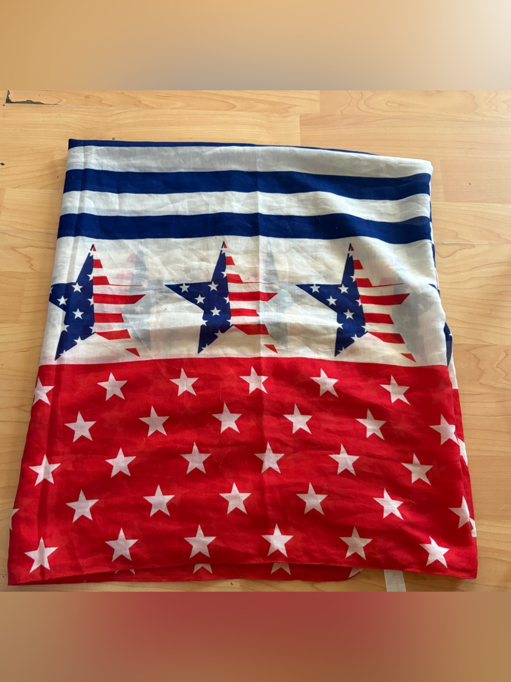 NEW KOHL’S American Flag Thin Long Wide Scarf 40x70” Red White Blue Cover Up